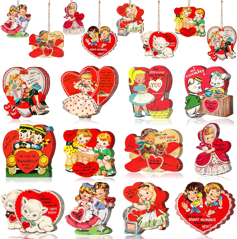 36Pcs Vintage Valentines Ornaments for Valentine's Day Tree Decorations New