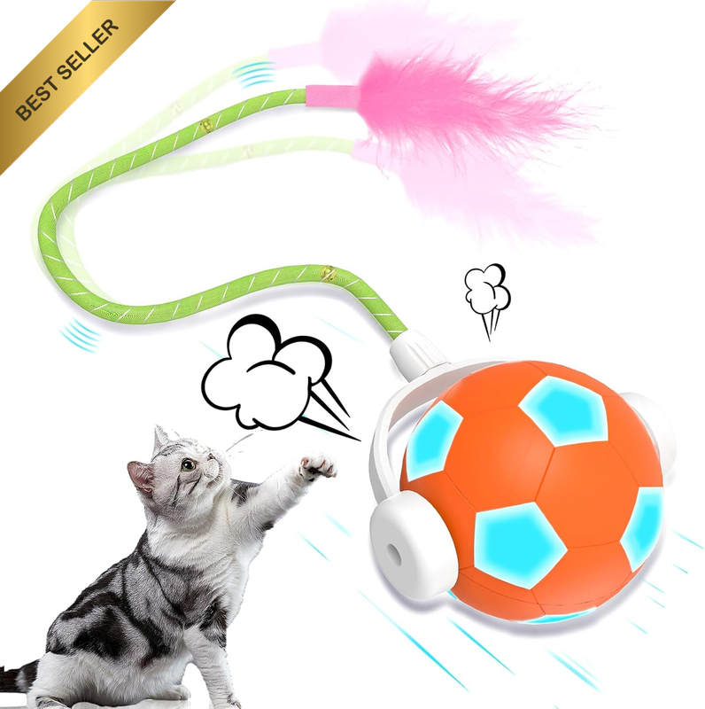 Interactive Cat Toy Ball Automatic Rolling Feather Tail Kitten Adult Pet Chase