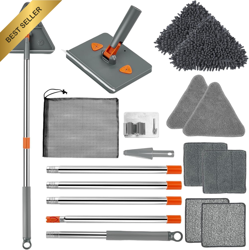 Wall Cleaner Mop with Long Handle, Baseboard Cleaner Tool with Handle, 180° Fold