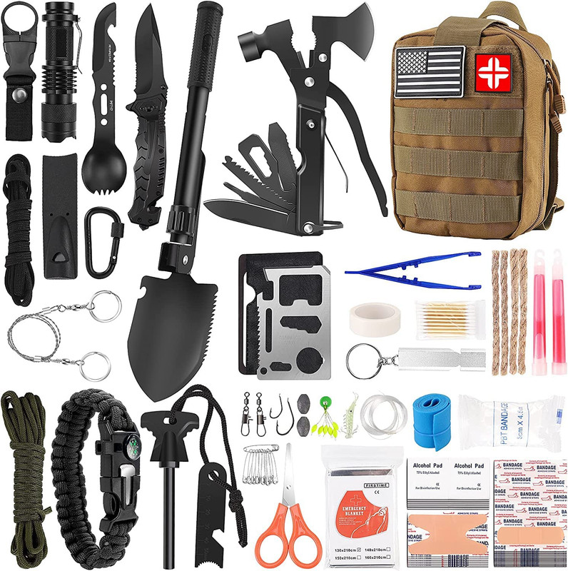 Survival Kit and First Aid Kit, 142Pcs Professional Survival Gear