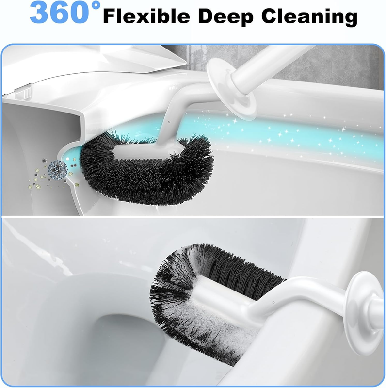 Toilet Brush and Holder Set: Curved Design Toilet Bowl Cleaner Brush for Deep Cl