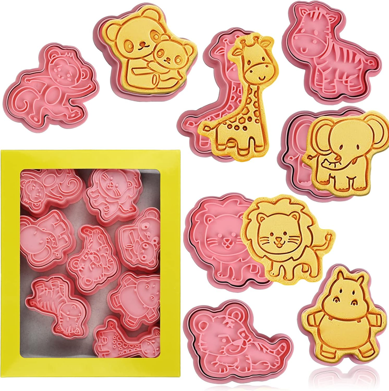 Animal Cookie Cutters with Plunger Stamps Set,8 Piece Animal Embossing Cutters f