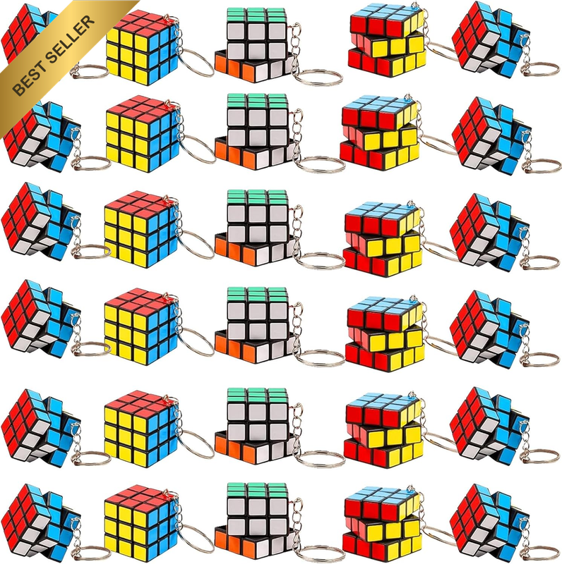 24 Pack 3Cm Mini Cubes Set with Keychain, Puzzle Cubes Mini Cube Puzzle Party Fa