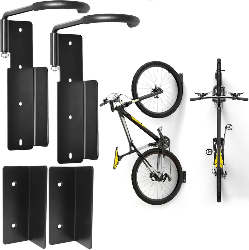 2 Pack Garage Hanging Wall Mount Swivel Bike Hanger Swing 90°Vertical Bike Stand