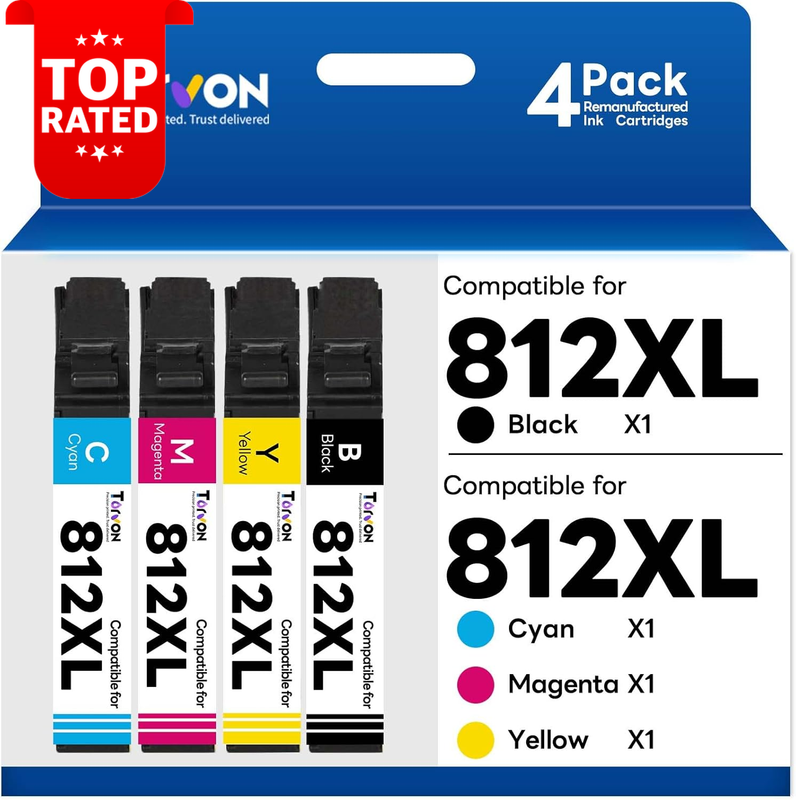 Epson 812XL Ink Cartridge 4 Pack Black Cyan Magenta Yellow WF-3820 WF-4830