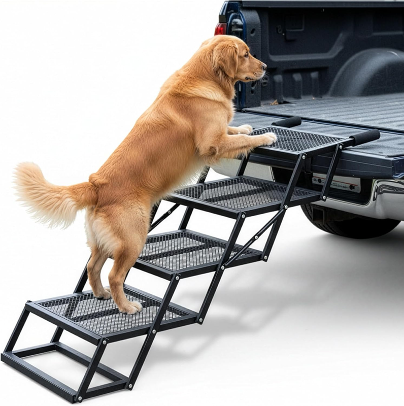 Foldable 4-Step Dog Stairs for Cars, Trucks & Suvs – Heavy-Duty Carbon Steel Pet