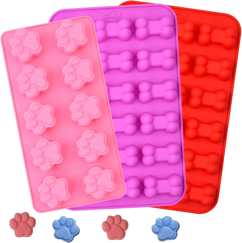 3 Packs Silicone Molds Puppy Dog Paw & Bone Shaped, Chocolate Molds Non-Stick Fo