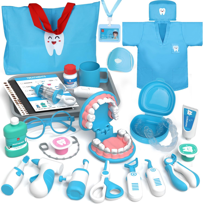 Kids Dentist Play Set – 31PCS Doctor Kit with Costume, Bag & Dental Models – Pre