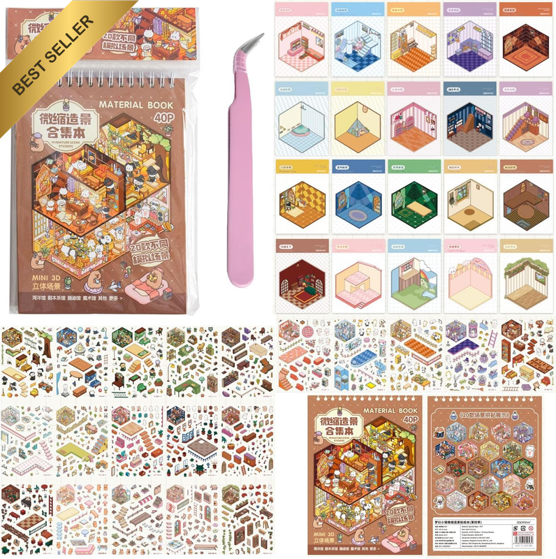 20 Sets DIY 3D Stickers Scene Collection Book 3D House Stickers Book Cute Scenes