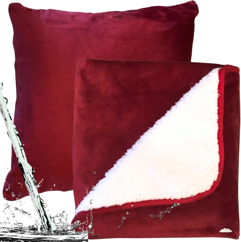 Waterproof Blanket for Bed 60” X 80” with Bonus Throw Pillow Case – Absorbent Blanket, Reversible Luxury Sherpa Plush Throw, Washable Leakproof Bed Protector, Sofa & Couch Cover