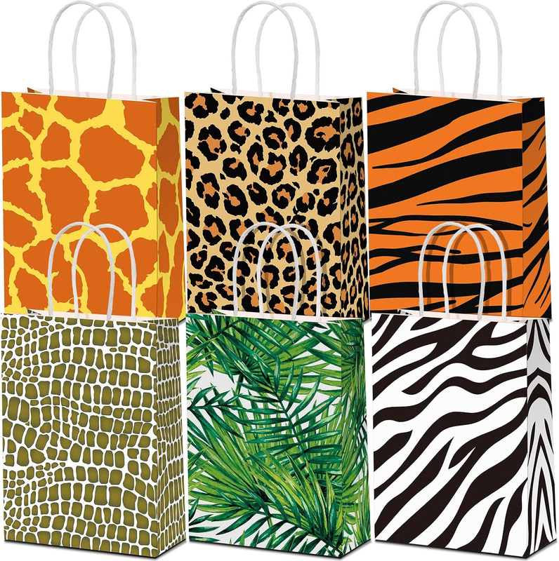 24 Pcs Safari Gift Bags Animal Print, Jungle Party Favor Bags with Handles | Pap