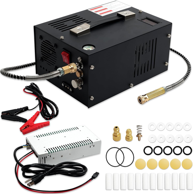 PCP Air Compressor,Max 4500Psi/300Bar, Portable High-Pressure Air Pump with Fan Cooling, 12V DC/120V AC Dual Power, for PCP Air Rifle, Paintball Tanks and Scuba Diving