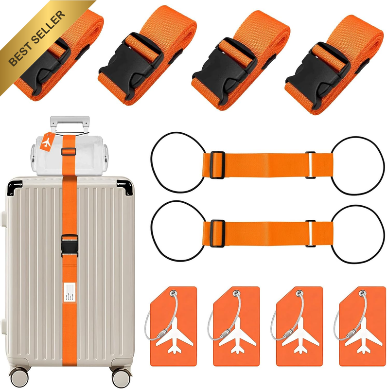 10-In-1 Luggage Straps for Suitcases – 4X Heavy Duty Baggage Belts, 2X Add-A-Bag