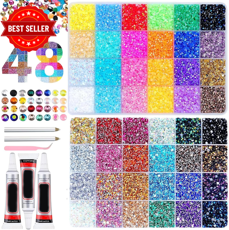 48000Pcs Bedazzling Kit, 48 Colors 3Mm Resin Jelly Rhinestones Flatback Gems for