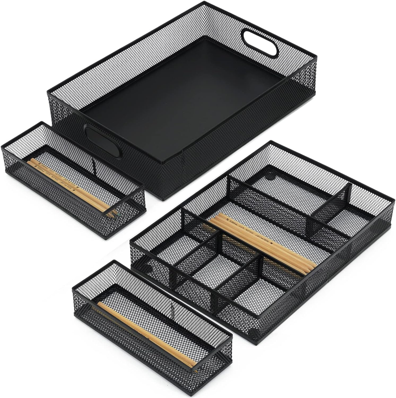 Desk Drawer Organizer with 6 Adjustable Dividers, Metal Pen organizer for desk