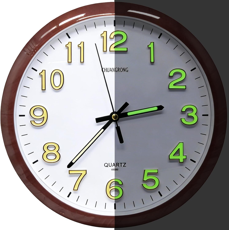 Glow in the Dark 3D Numerals Wall Clock，12 Inch Retro Silent Non