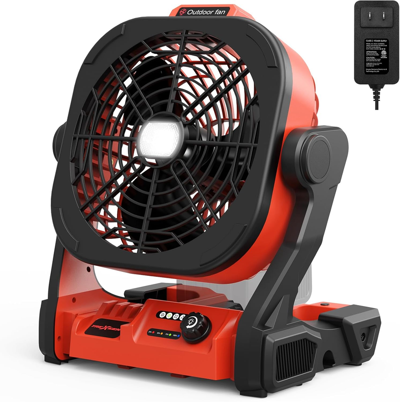 Battery Operated Fan for Milwaukee M18 Battery, Portable Fan with AC Adapter & LED Lights, 4 Speeds & Hook, Cordless/Camping/Battery Powered Fan, for Outdoor Jobsite (Battery Not Included)