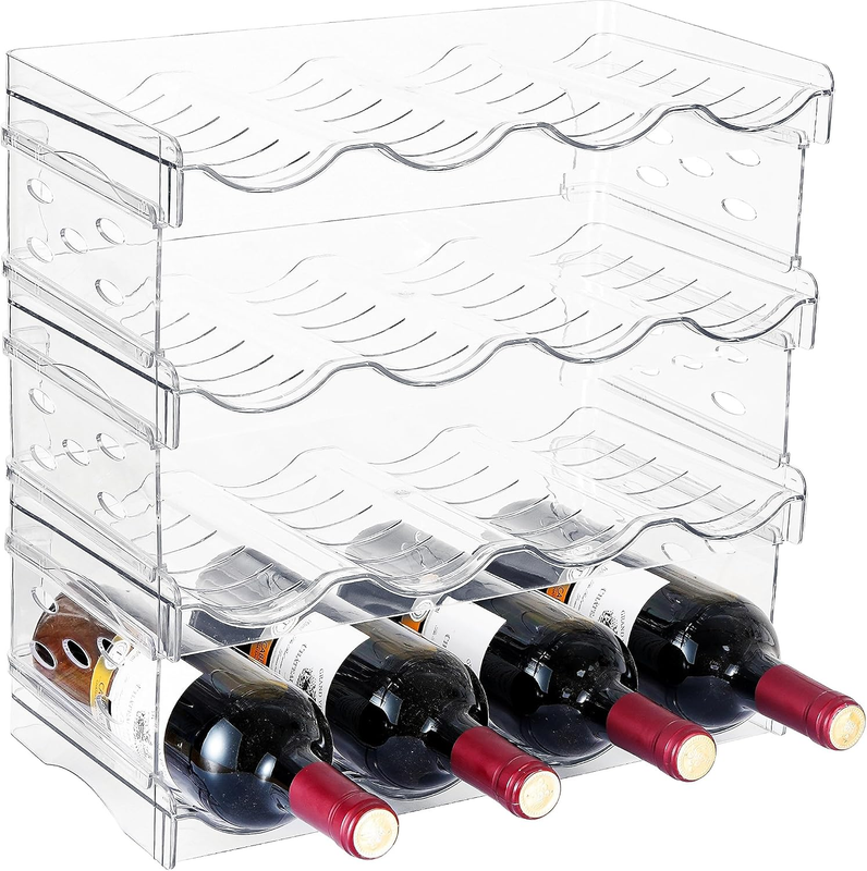IEEK Plastic Stackable Bottle Storage Holder Rack Holds 16 Bottles,Free-Standing