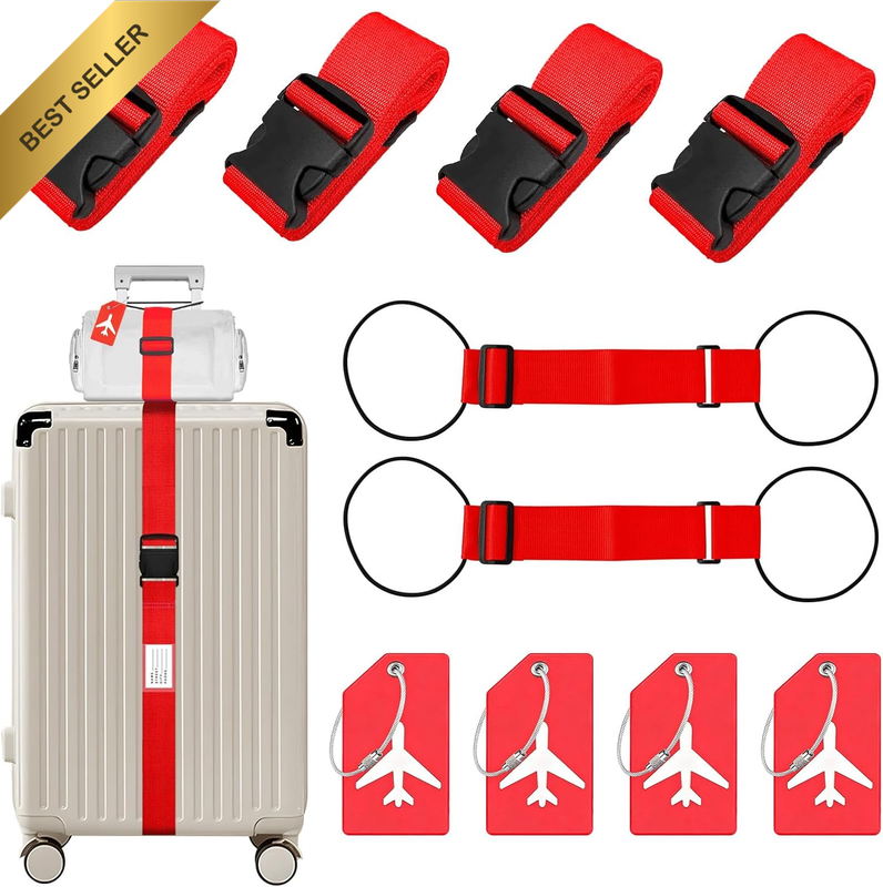 10-In-1 Luggage Straps for Suitcases – 4X Heavy Duty Baggage Belts, 2X Add-A-Bag