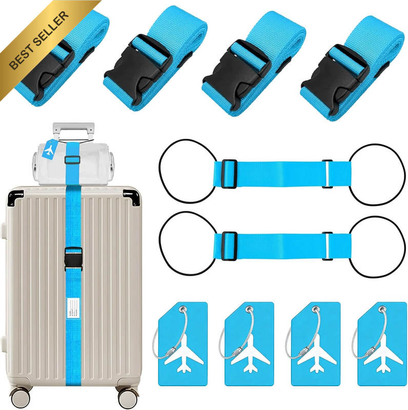 10-In-1 Luggage Straps for Suitcases – 4X Heavy Duty Baggage Belts, 2X Add-A-Bag