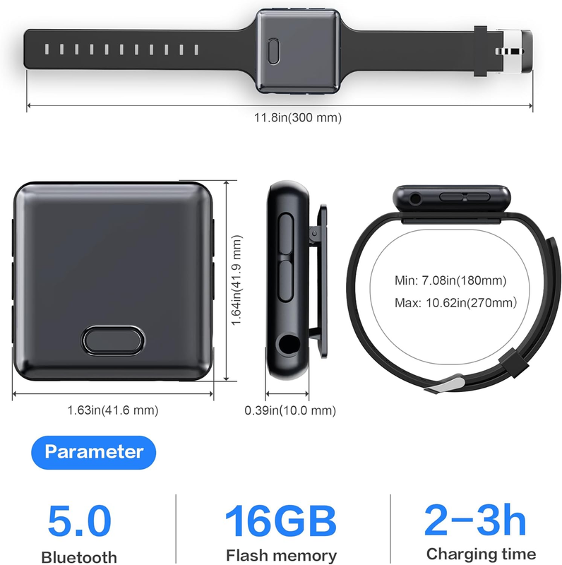 MP3 Player with Bluetooth, 16GB Sport Bluetooth MP3 Player with Watch Band and C