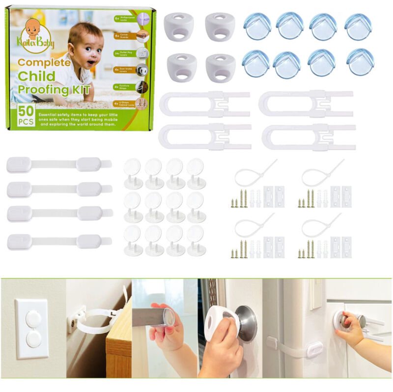 50Pc Baby Proofing Home Kit Child Safety Lock Edge Guard Outlet Covers Doorknob
