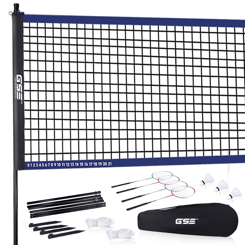Outdoor Yard Portable Badminton Complete Set w/Net, 4 Rackets &