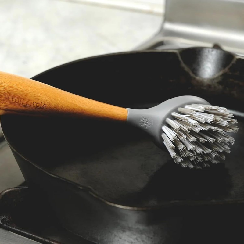 Tenacious C Cast Iron Brush and Scraper with Bamboo Handle – Skillet Scrubber wi