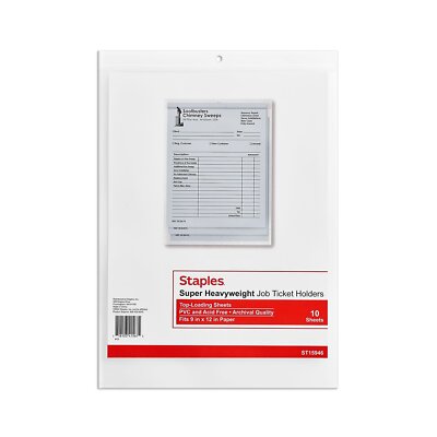 Staples Super Heavy Weight Job Ticket Holder 9'' x 12'' Clear 10/Pack (15946-CC)