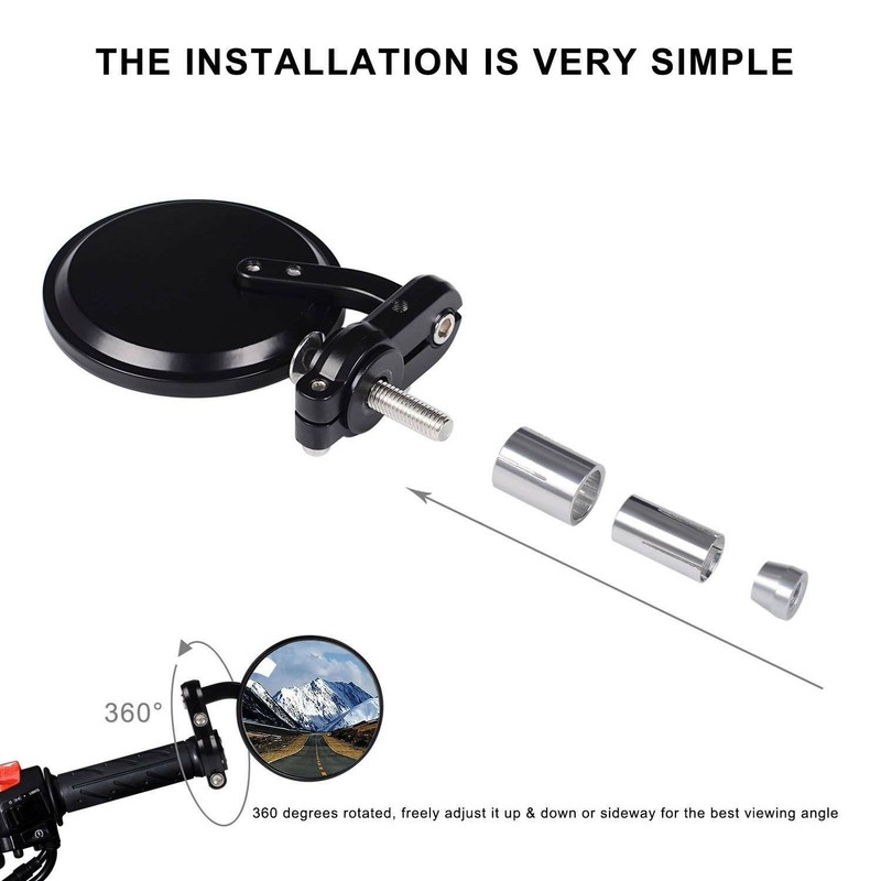 Cafe Racer Black Round Motorcycle 7/8" End Bar Side Mirrors For Honda Suzuki