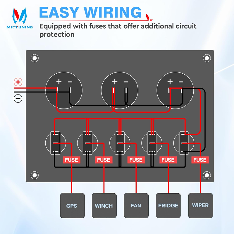 5 Gang Rocker Switch Panel with LED Light 12V-24V Toggle Switch Panel with Dual