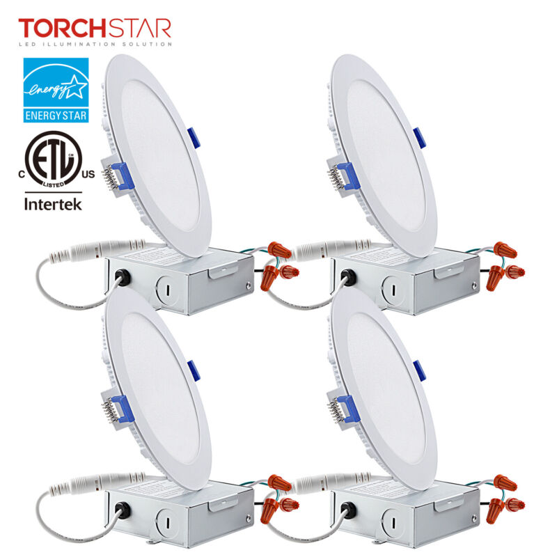 4 Pack 12W Low Profile Slim 6 INCH Dimmable Recessed Light, Wafer Light, 2700K