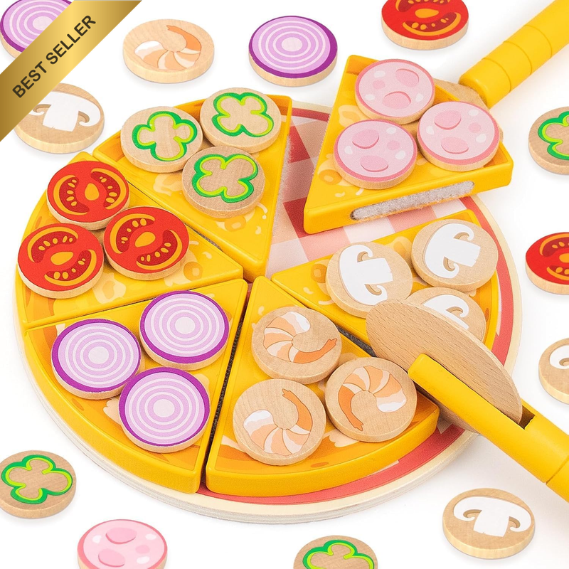 Wooden Pizza Play Food Set Kids Kitchen Pretend Role Play Toy Party Gift