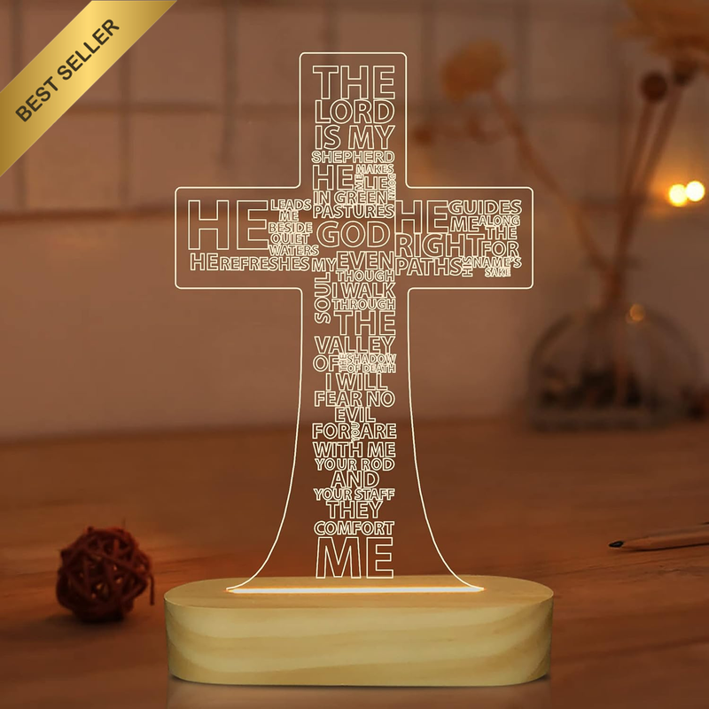 Jesus Cross 3D Night Light Desk Table Lamps,Warm Colors LED Wooden Lighting for