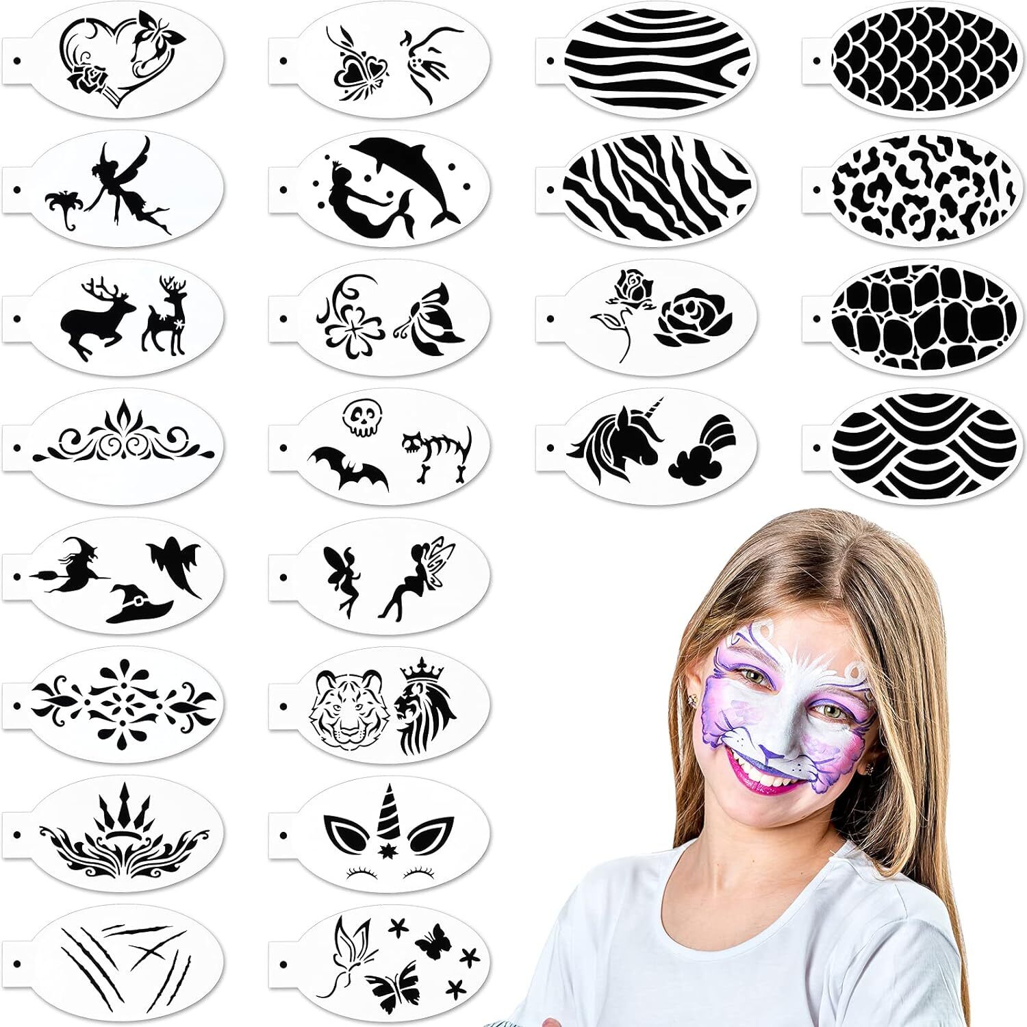 24 Pcs Face Paint Stencils Face Body Painting Stencil Tattoo