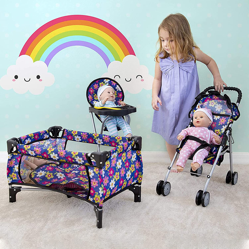 Doll 3 Piece Play Set Baby Doll Accessories - Includes, 1 Pack N Play. 2 Doll St