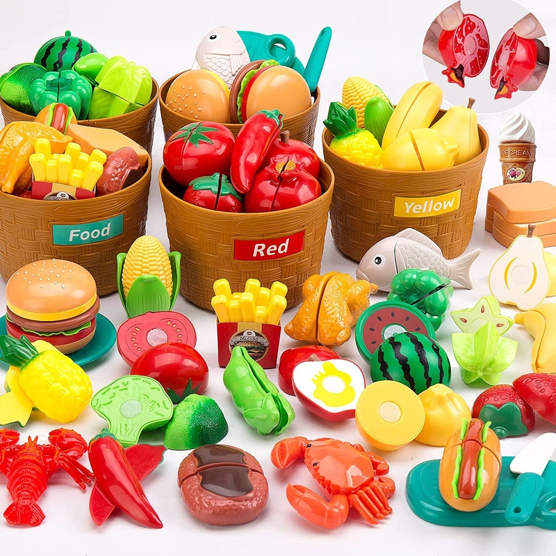 70pcs Color Sorting Cutting Pretend Play Food Set Kitchen To