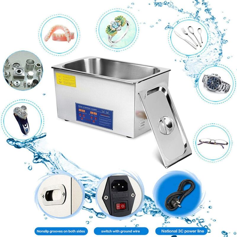 Used 15L Professional Digital Ultrasonic Cleaner Machine W/Timer Heated Cleaning