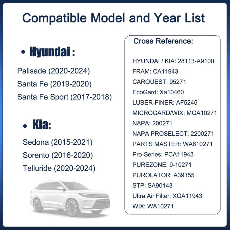 Engine Air Filter Compatible with Hyundai Palisade 2020-2024,Santa Fe 2019-2020