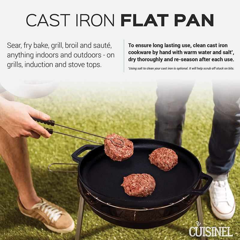 Cast Iron Pizza Pan/Round Griddle - 13.5"-Inch Flat Skillet - Great for Crepes a