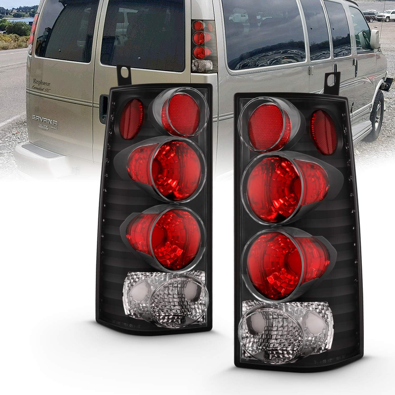 Black Replacement Brake Tail Lights Pair Set for Chevy Express GMC Savana Van