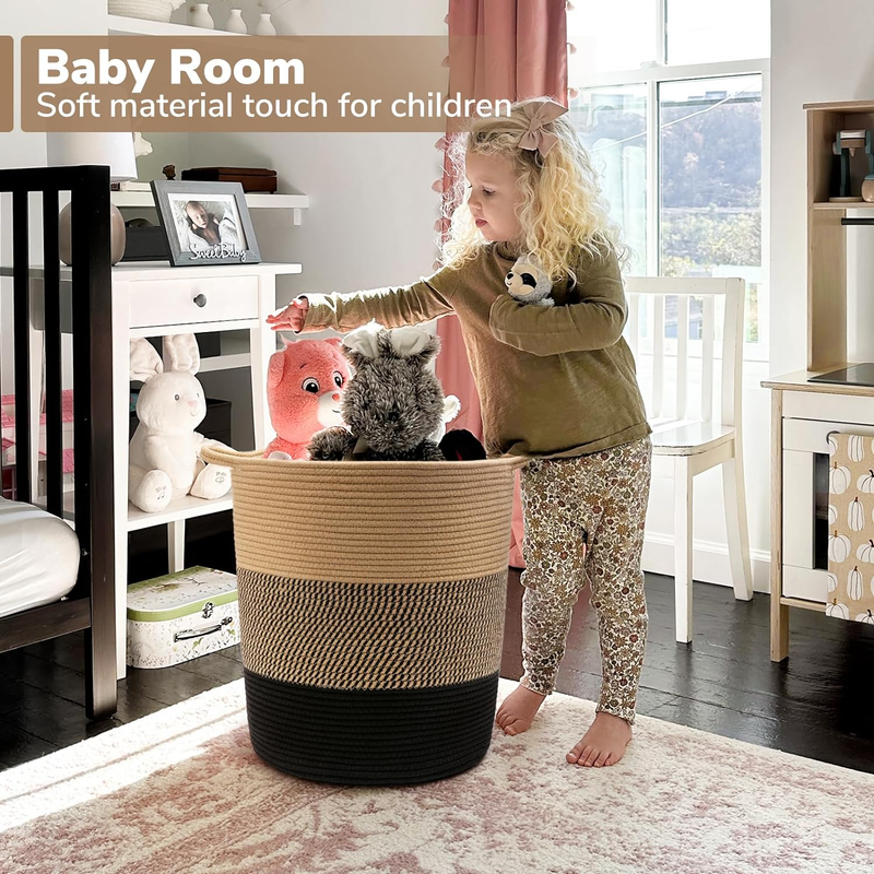 Large Cotton Rope Basket - Tall Laundry Basket Hamper for Dirty Clothes Woven St