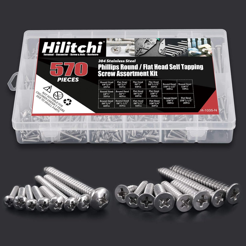 570 Piece M 3 4 5 6 Stainless Steel Phillips Round Flat Head Self Tapping Screw