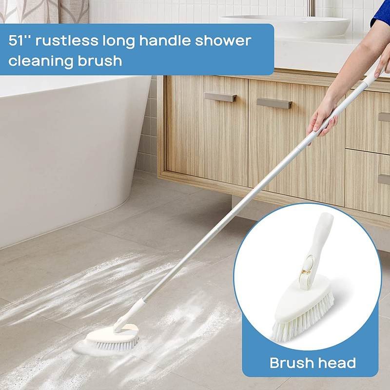 Shower Scrubber and Cleaning Brush Combo 51'' Aluminum Long Handle for Bathroom