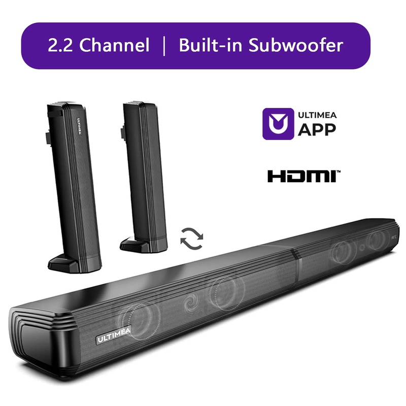 2.2Ch Bluetooth Sound Bar with Dual Subwoofer and HDMI/Optical/Aux Connectivity