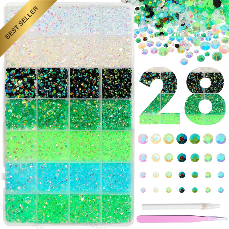 22000Pcs Green Resin Rhinestones, Jelly Bedazzling Resin Gems 3-5Mm, Blue White