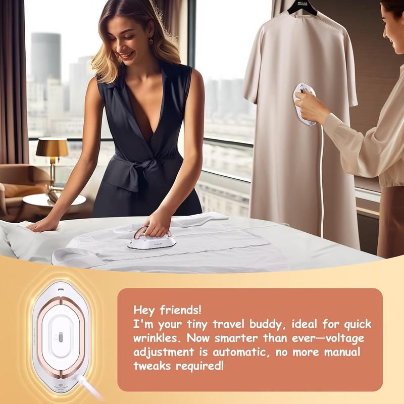 Travel Iron with Global Voltage, 100-240V Mini Dry Iron for Clothes (No Steam),