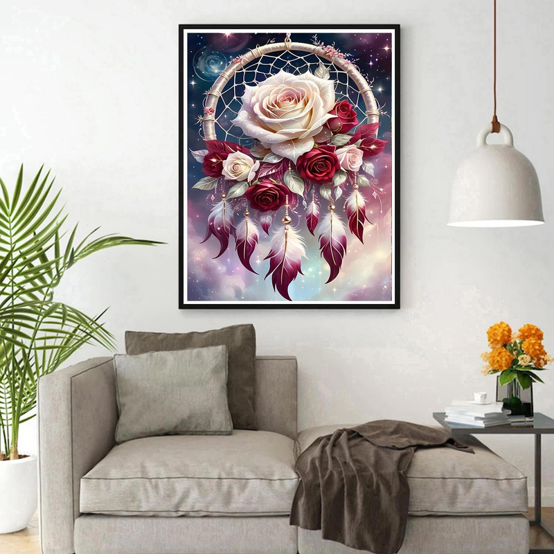 Dream Catcher Diamond Painting Kits for Adults, 5D Dreamcatcher and Rose Flowers