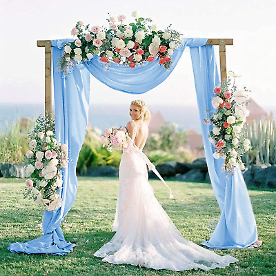 Chiffon Wedding Arch Draping Fabric Baby Blue 29X19Ft 2 Panels Tulle Fabric  Dra