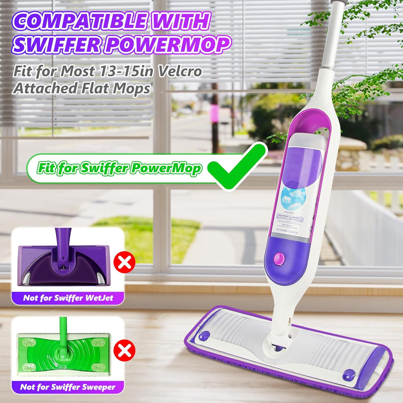 4X Reusable Mop Pads Compatible with Swiffer Powermop - SEVENMAX 15" Microfiber 